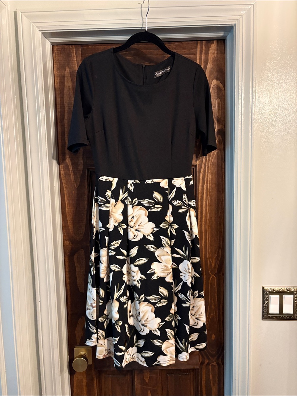 Black and Cream Floral Fit & Flare Dress